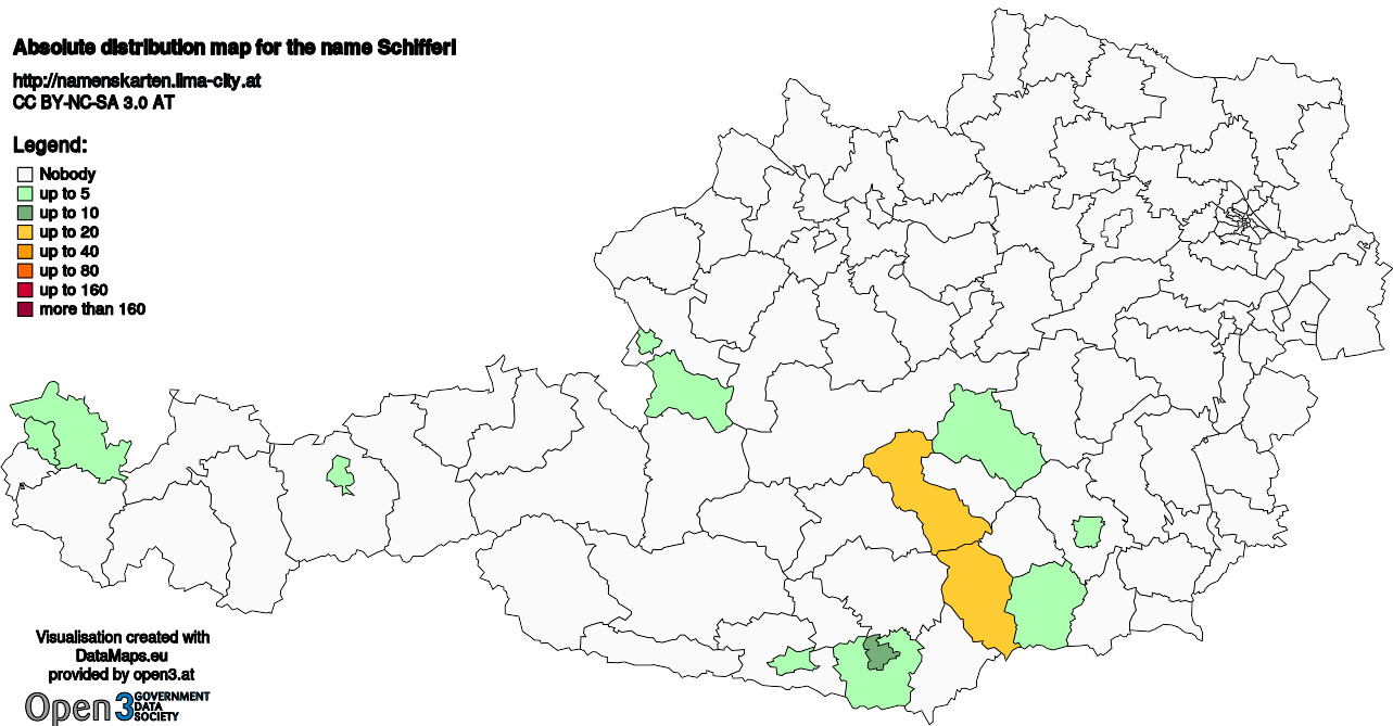 Absolute Distribution maps for surname Schifferl