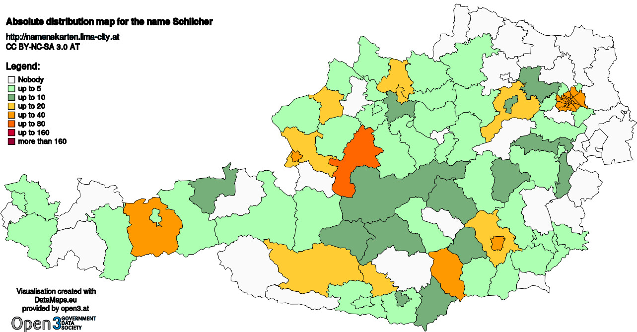 Absolute Distribution maps for surname Schilcher