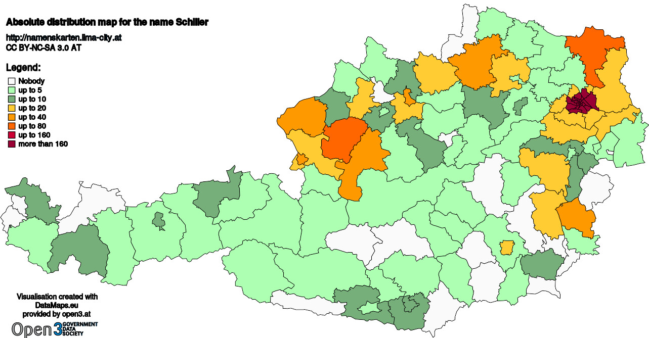 Absolute Distribution maps for surname Schiller