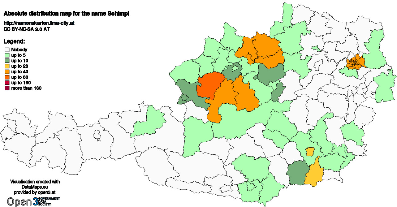 Absolute Distribution maps for surname Schimpl