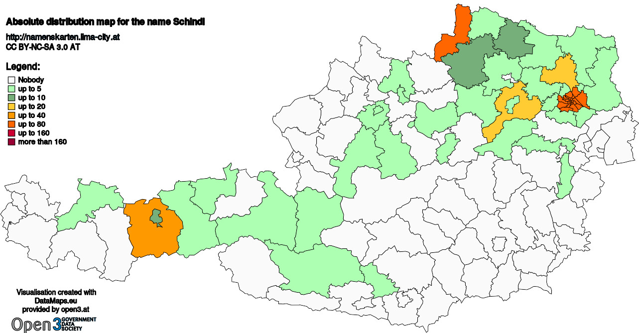 Absolute Distribution maps for surname Schindl