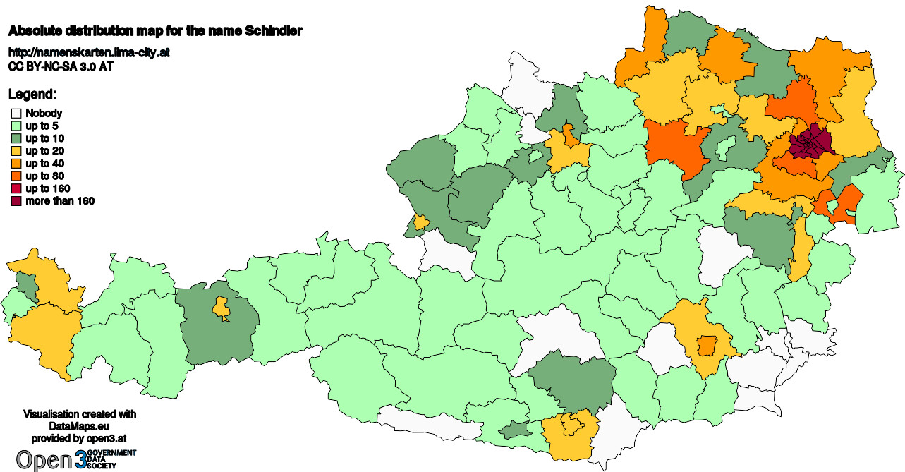 Absolute Distribution maps for surname Schindler
