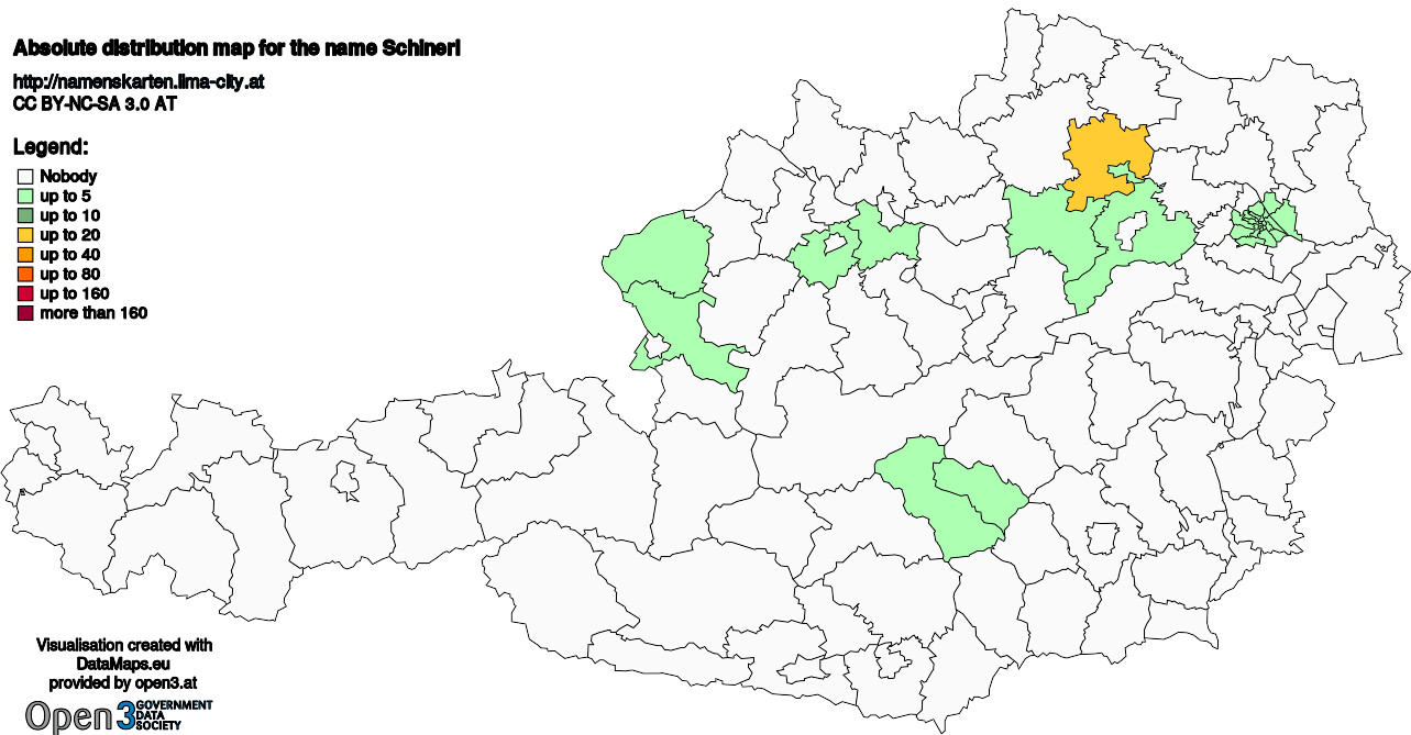 Absolute Distribution maps for surname Schinerl