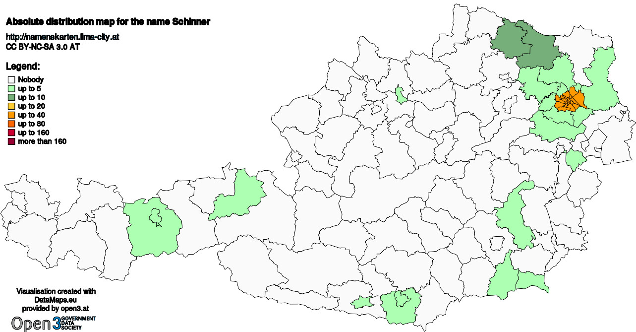 Absolute Distribution maps for surname Schinner