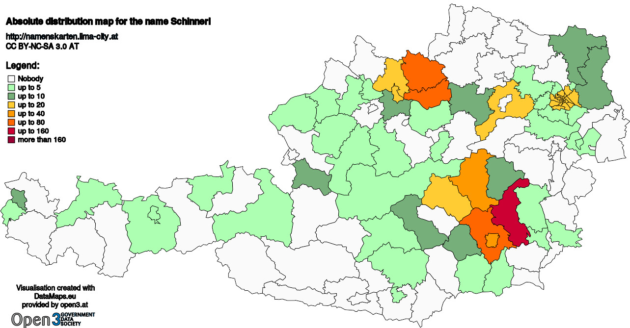 Absolute Distribution maps for surname Schinnerl