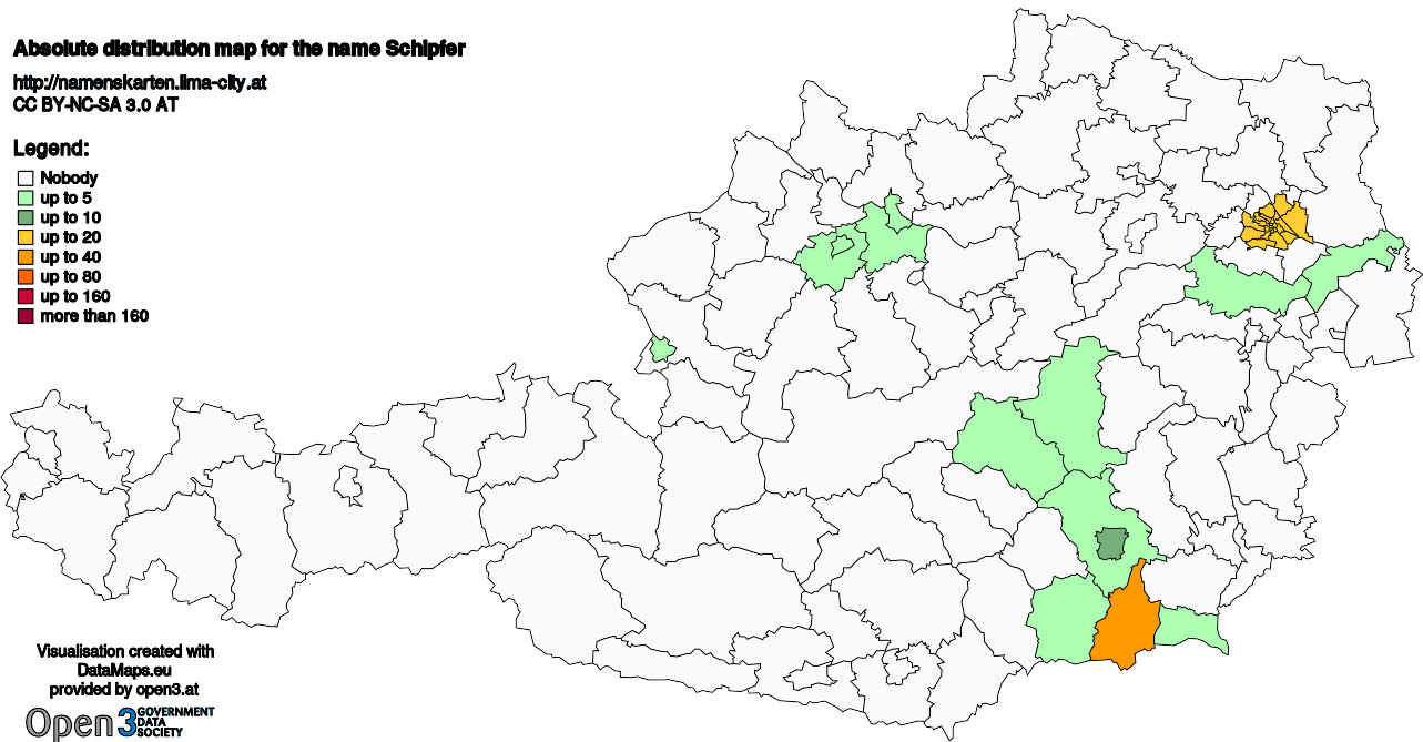 Absolute Distribution maps for surname Schipfer