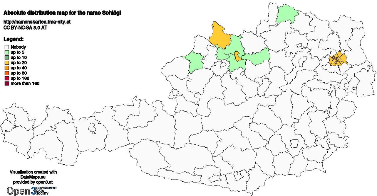 Absolute Distribution maps for surname Schlägl