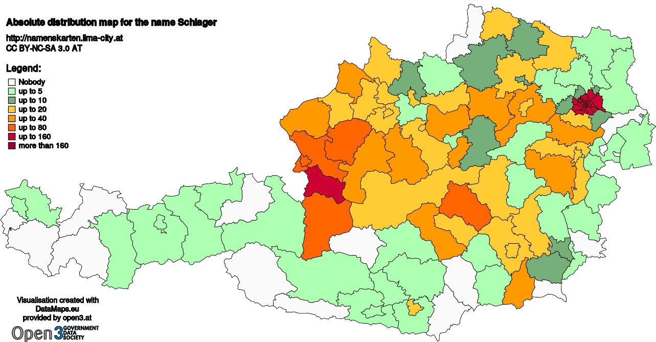 Absolute Distribution maps for surname Schlager