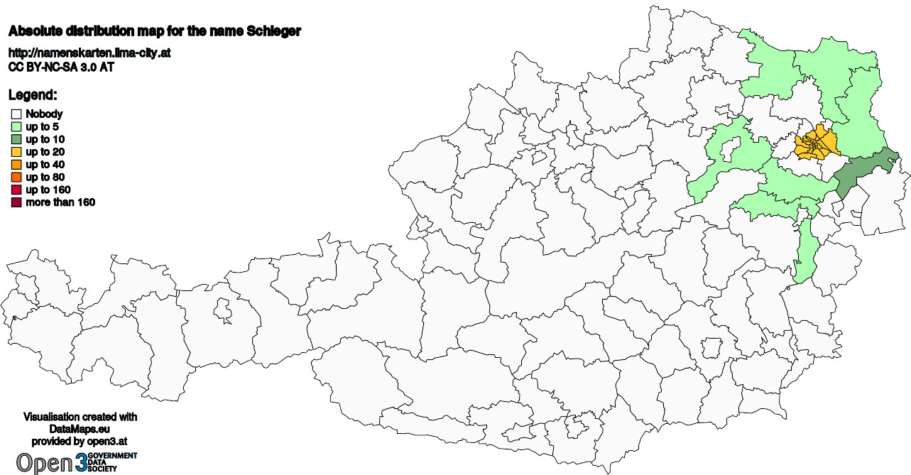 Absolute Distribution maps for surname Schleger