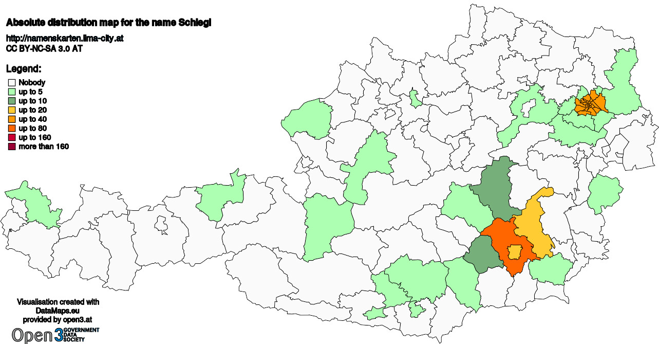 Absolute Distribution maps for surname Schlegl