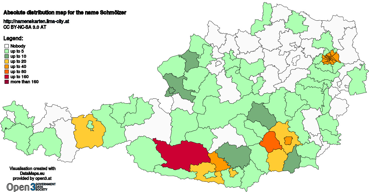 Absolute Distribution maps for surname Schmölzer