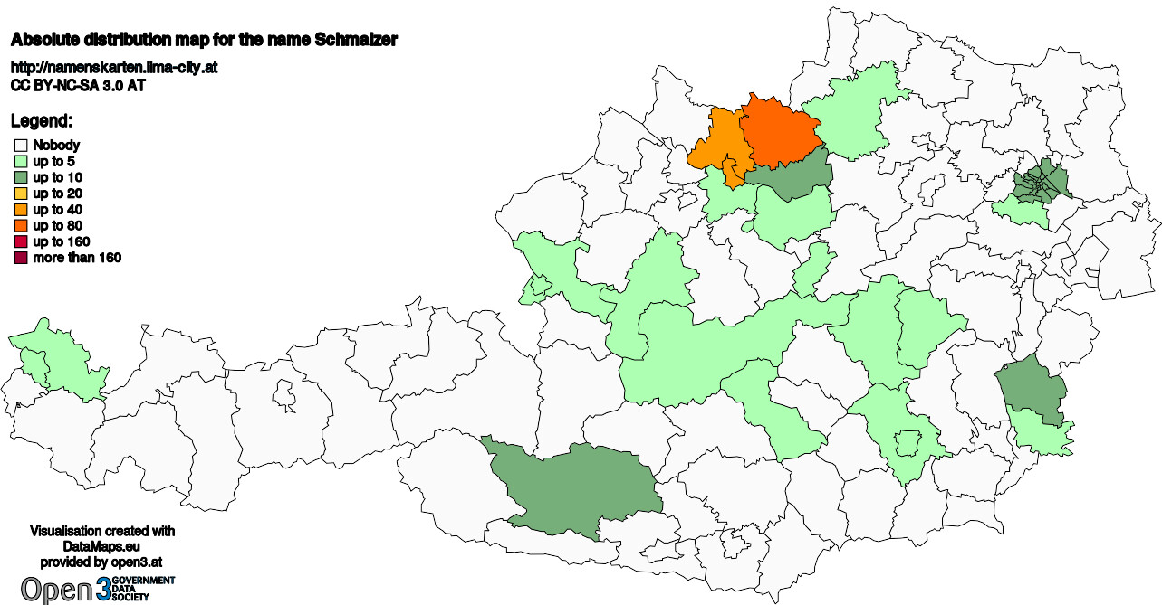 Absolute Distribution maps for surname Schmalzer