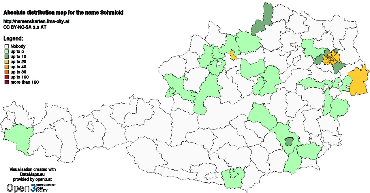 Absolute Distribution maps for surname Schmickl