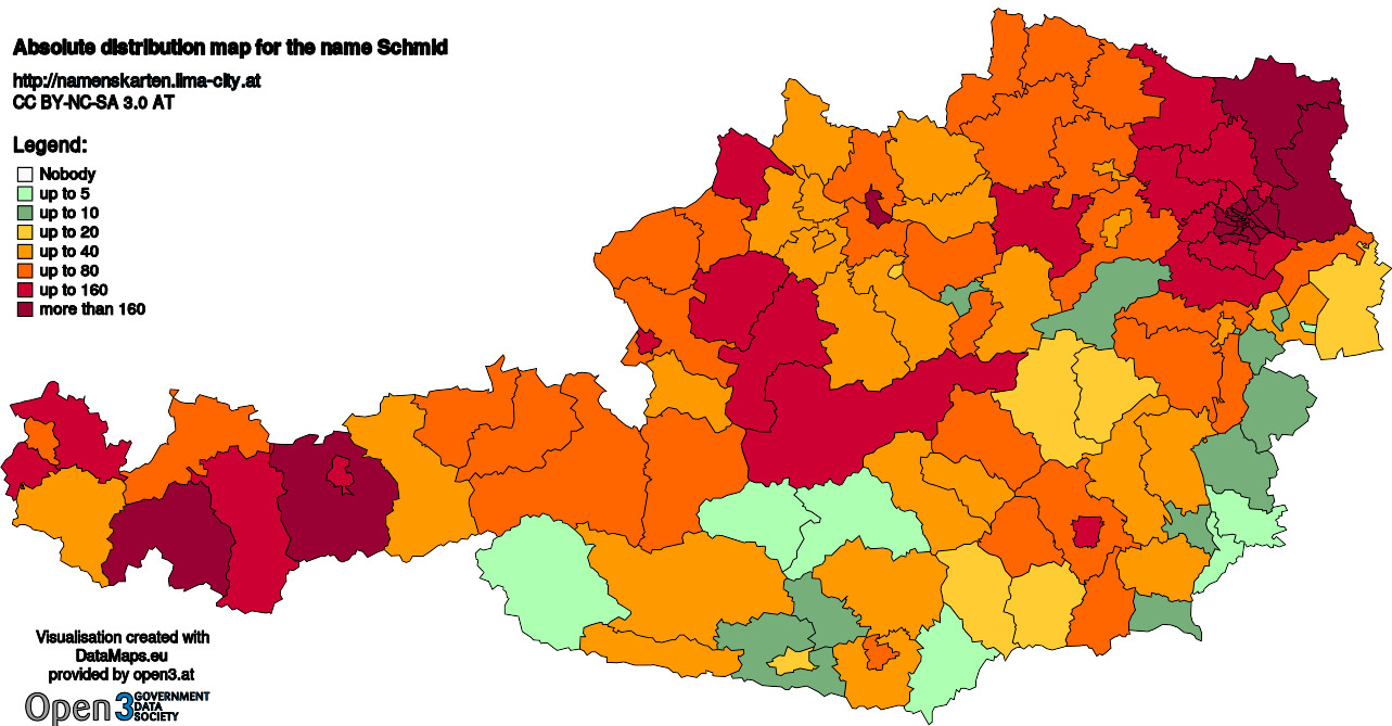 Absolute Distribution maps for surname Schmid
