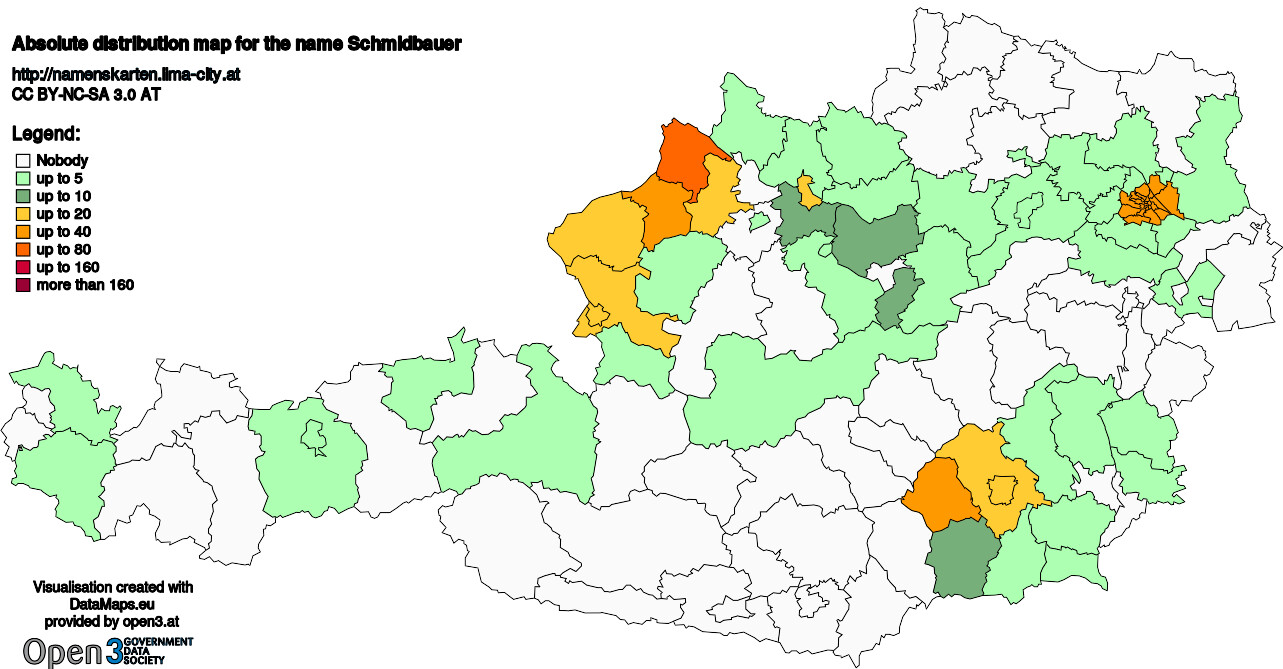 Absolute Distribution maps for surname Schmidbauer