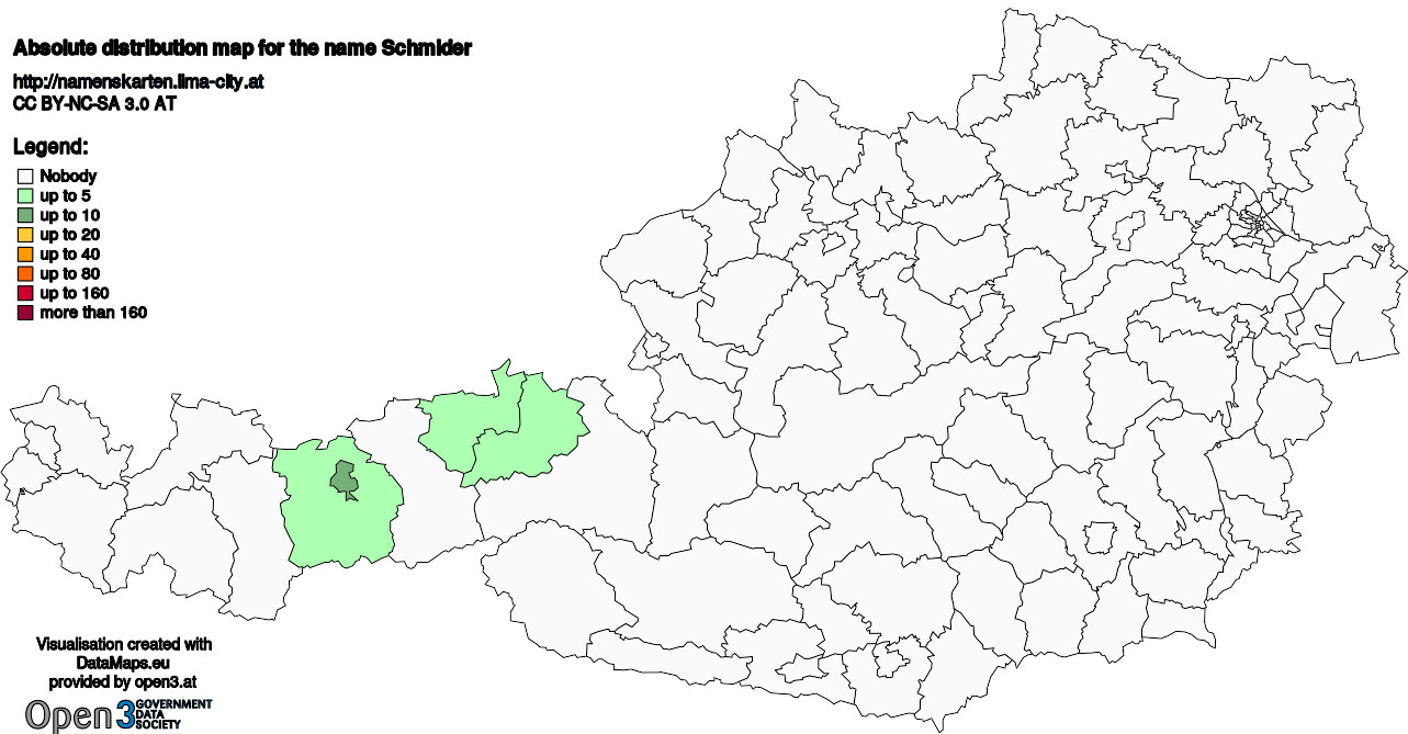 Absolute Distribution maps for surname Schmider