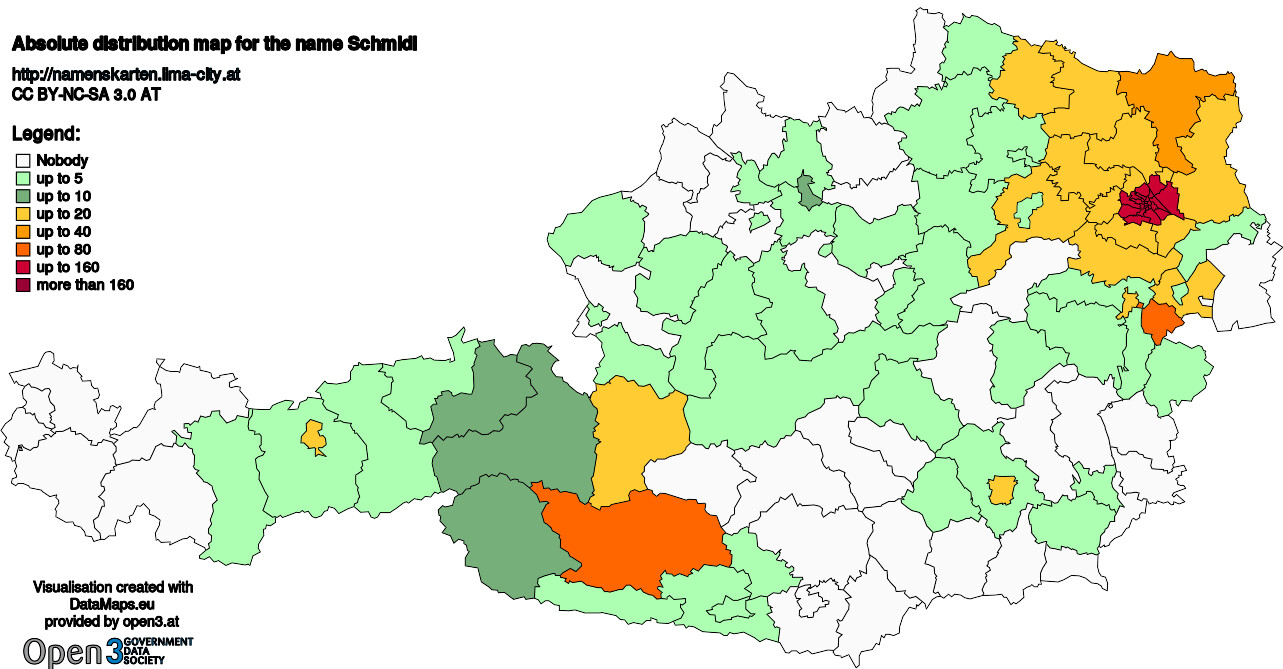 Absolute Distribution maps for surname Schmidl