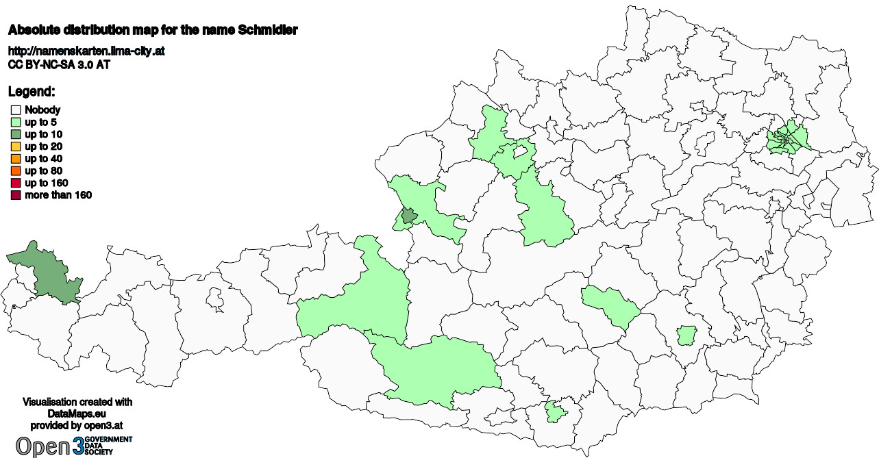Absolute Distribution maps for surname Schmidler