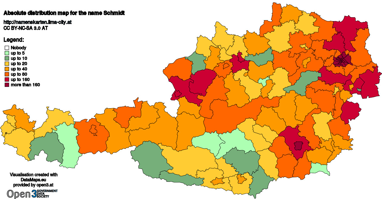 Absolute Distribution maps for surname Schmidt