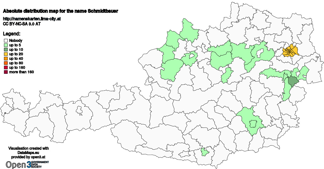 Absolute Distribution maps for surname Schmidtbauer