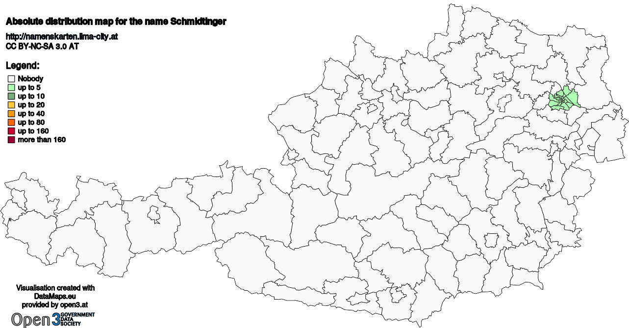 Absolute Distribution maps for surname Schmidtinger