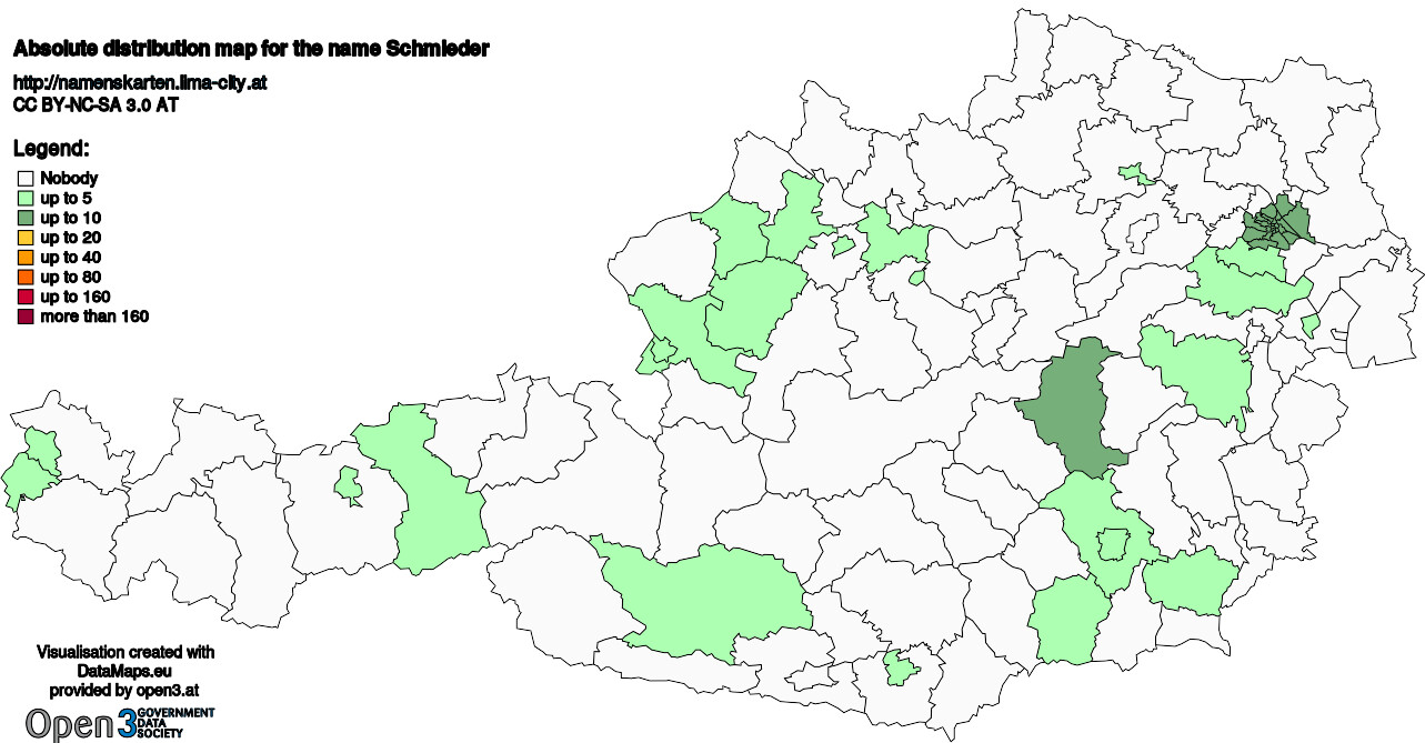 Absolute Distribution maps for surname Schmieder