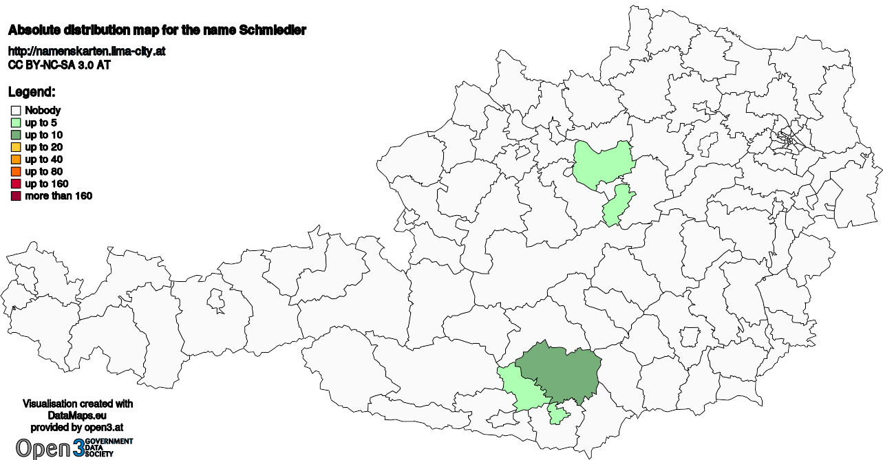 Absolute Distribution maps for surname Schmiedler