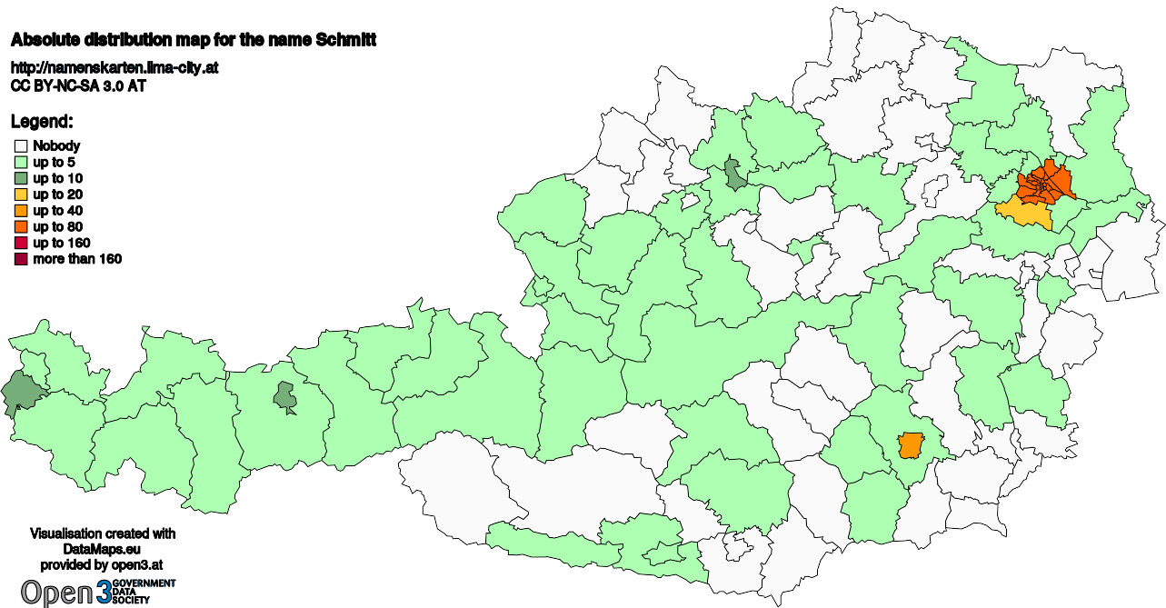 Absolute Distribution maps for surname Schmitt