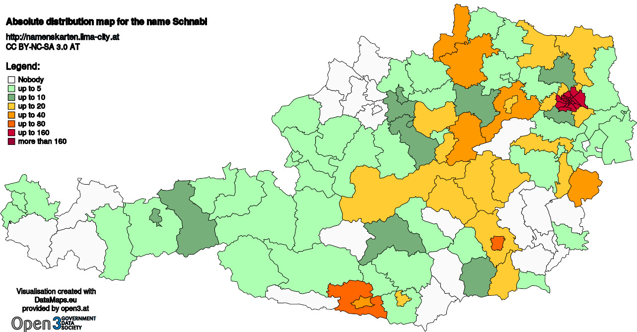 Absolute Distribution maps for surname Schnabl