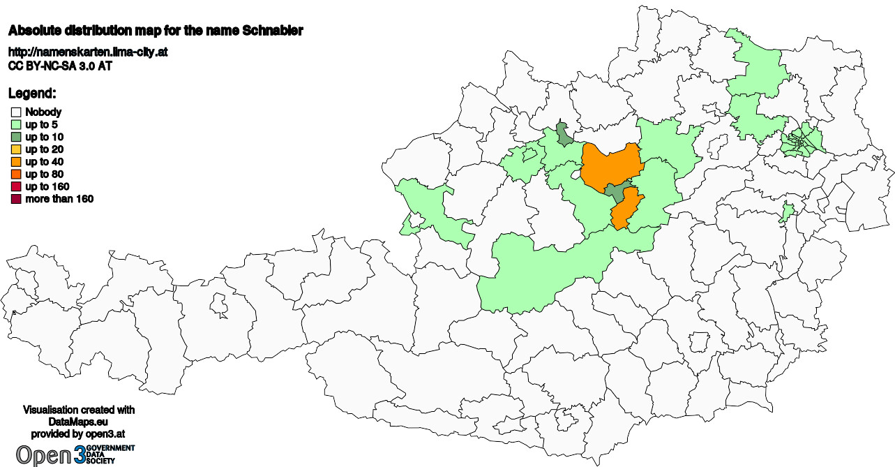 Absolute Distribution maps for surname Schnabler