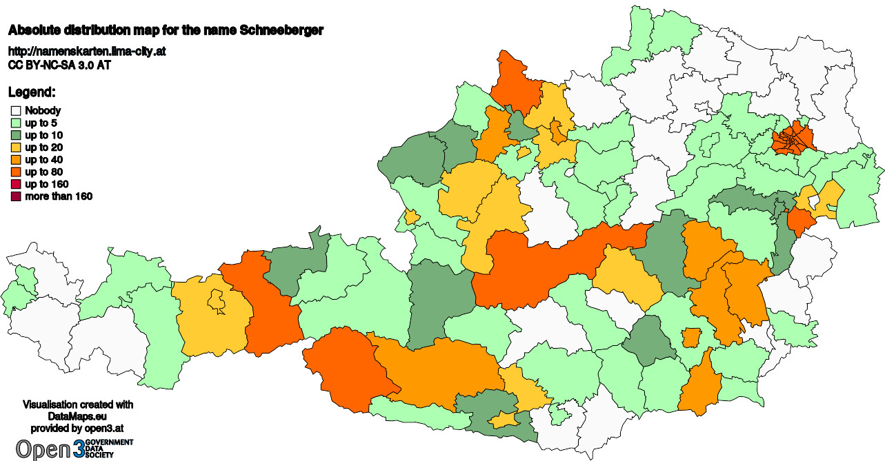 Absolute Distribution maps for surname Schneeberger