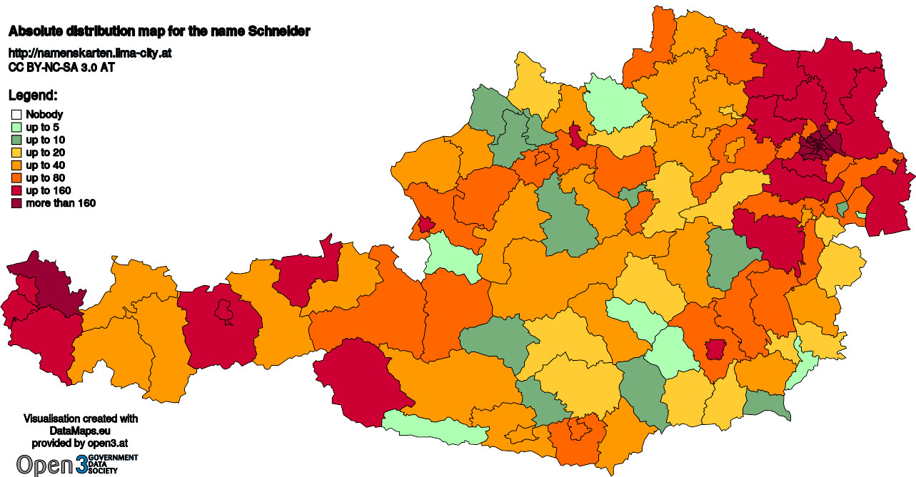 Absolute Distribution maps for surname Schneider