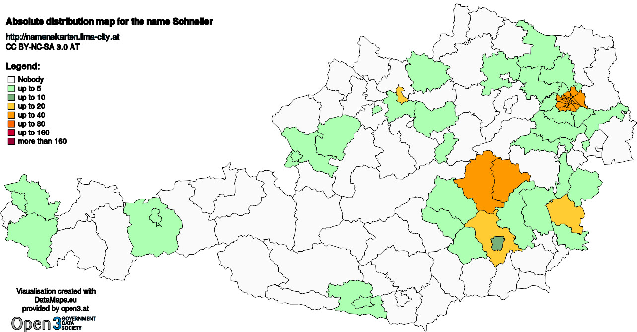 Absolute Distribution maps for surname Schneller