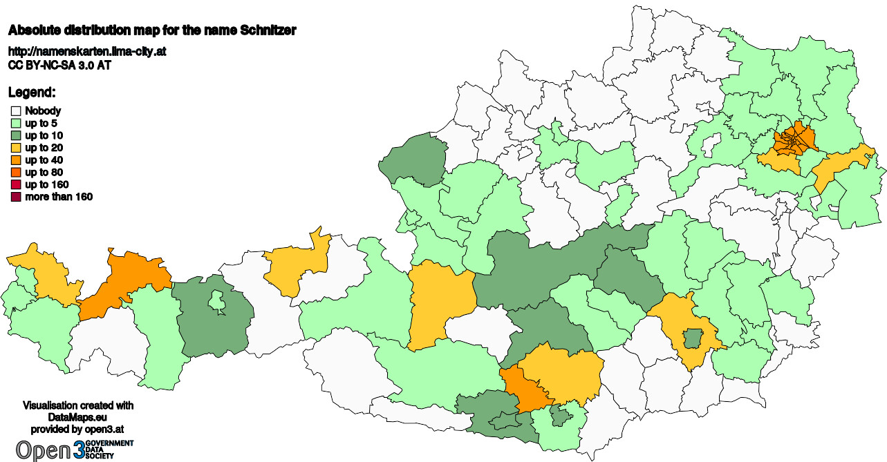 Absolute Distribution maps for surname Schnitzer