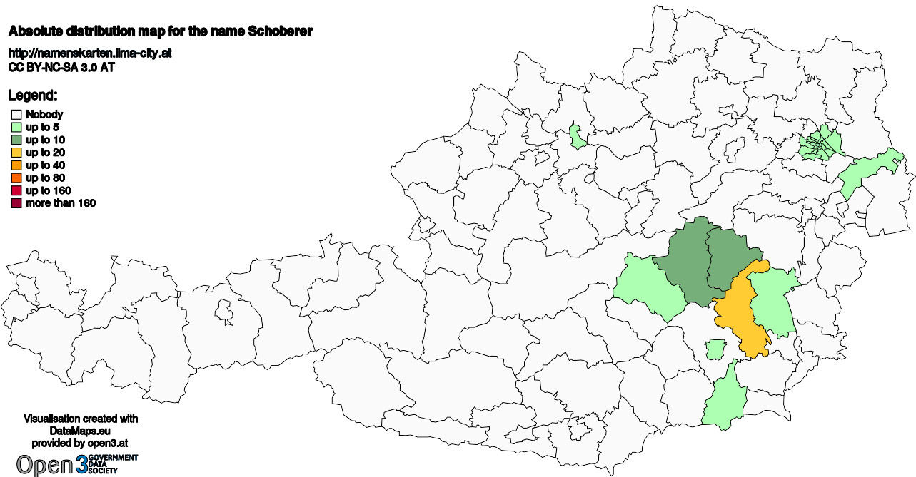 Absolute Distribution maps for surname Schoberer