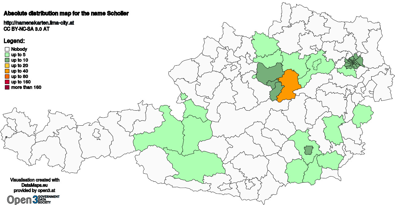 Absolute Distribution maps for surname Scholler