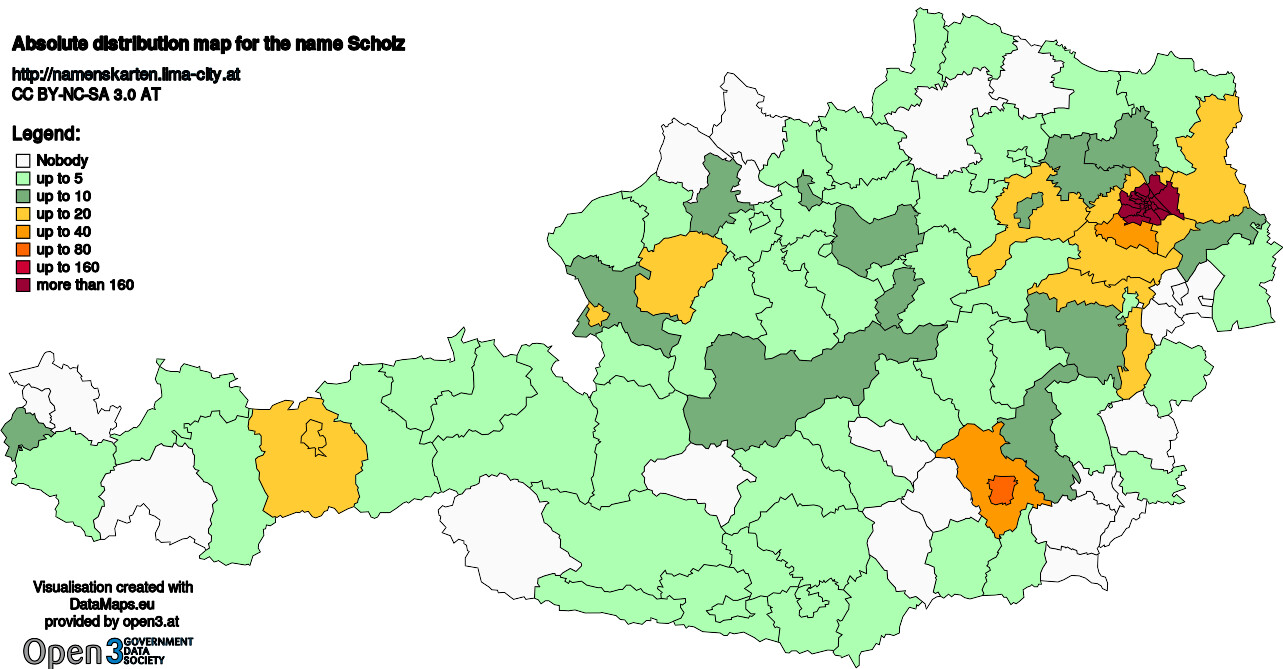 Absolute Distribution maps for surname Scholz