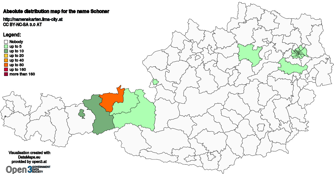 Absolute Distribution maps for surname Schoner