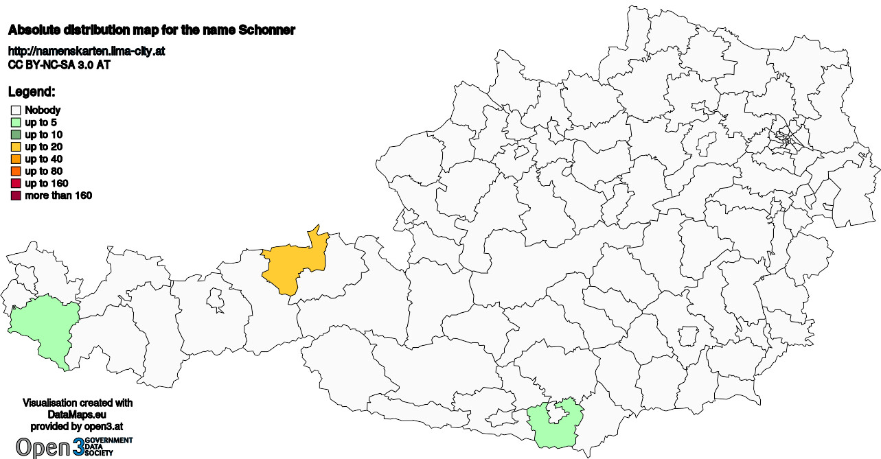 Absolute Distribution maps for surname Schonner