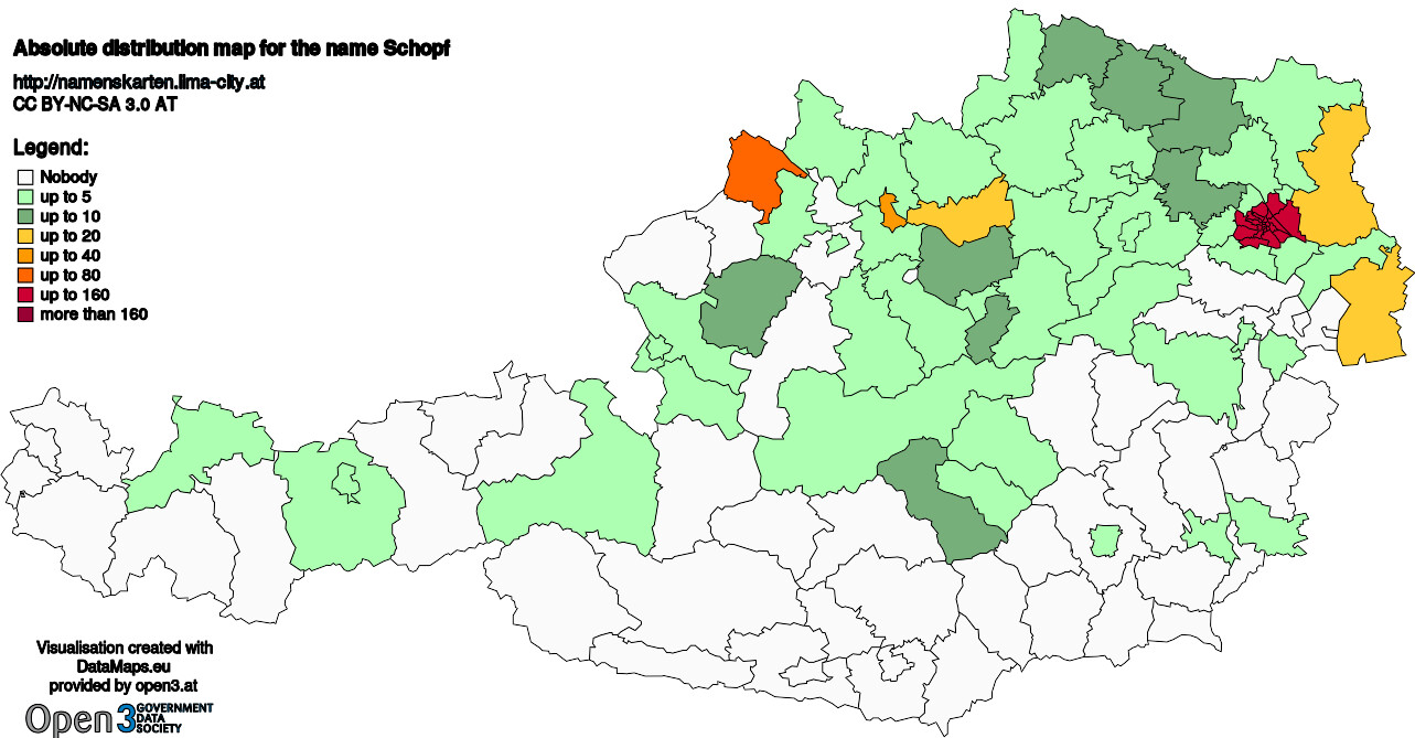 Absolute Distribution maps for surname Schopf