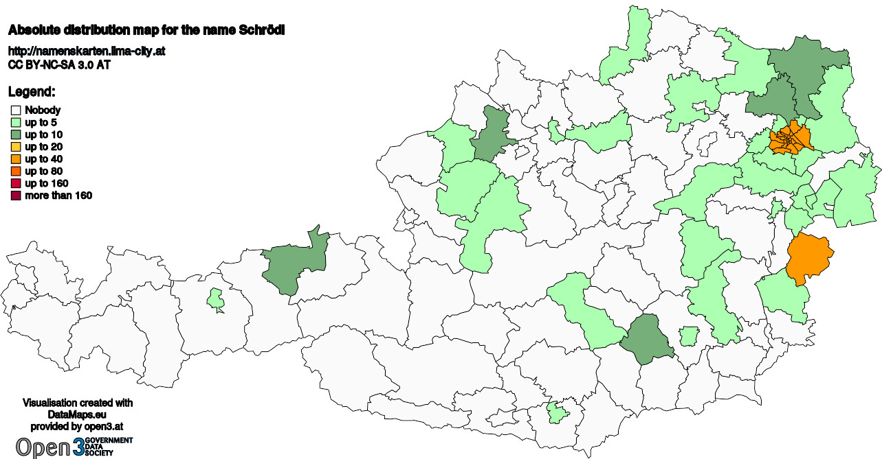 Absolute Distribution maps for surname Schrödl