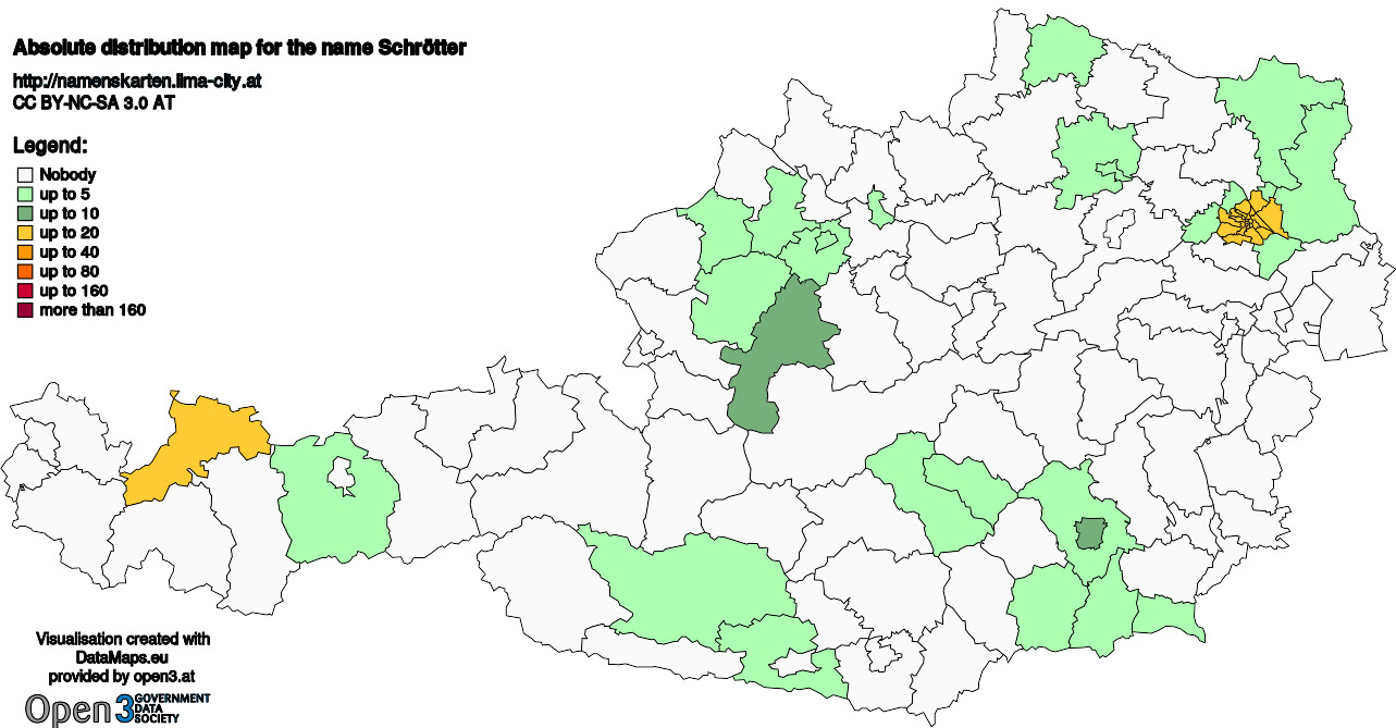 Absolute Distribution maps for surname Schrötter