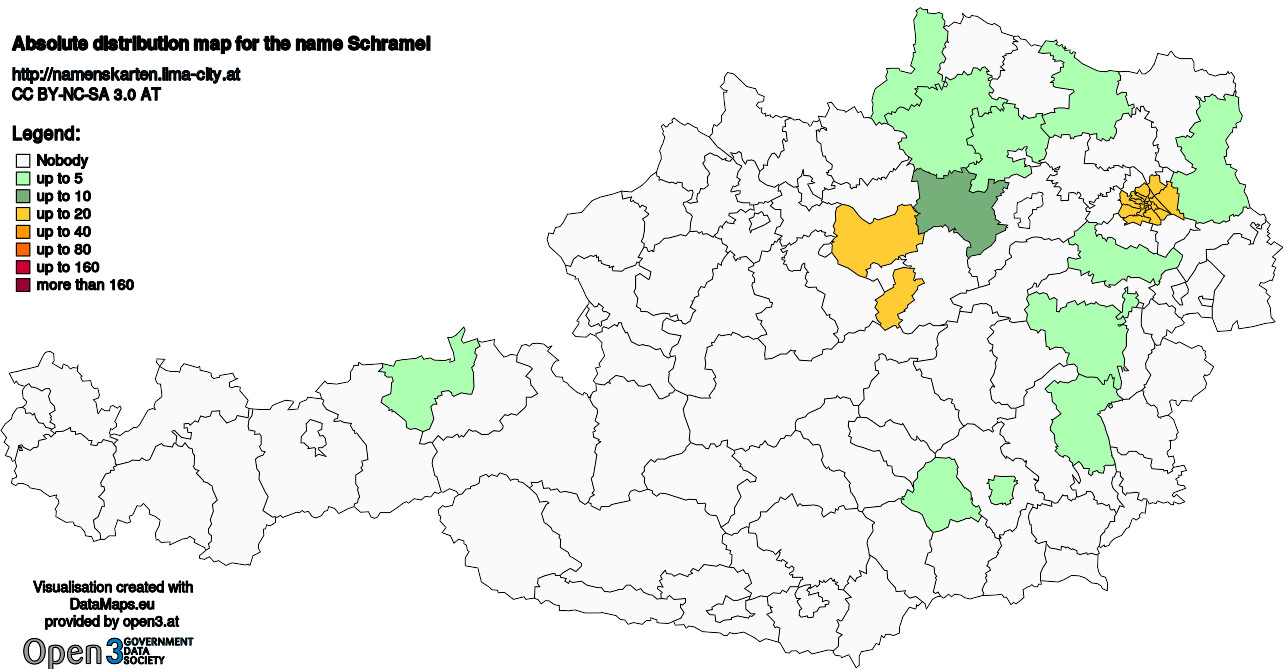 Absolute Distribution maps for surname Schramel