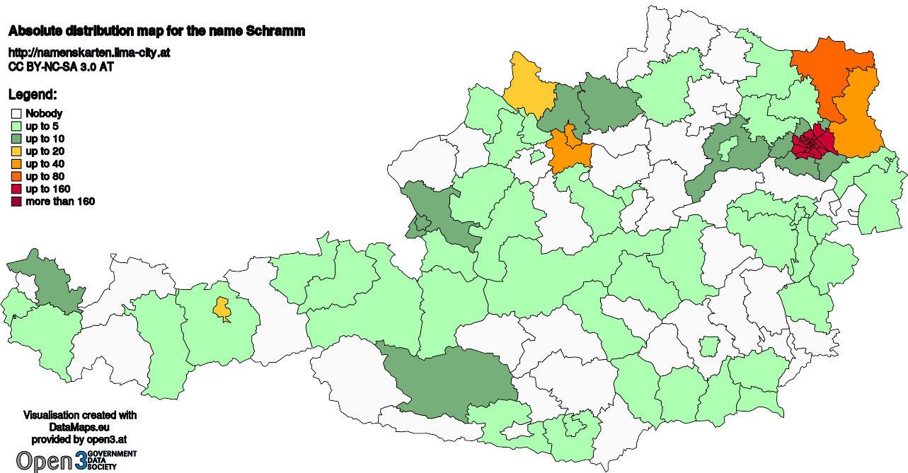 Absolute Distribution maps for surname Schramm