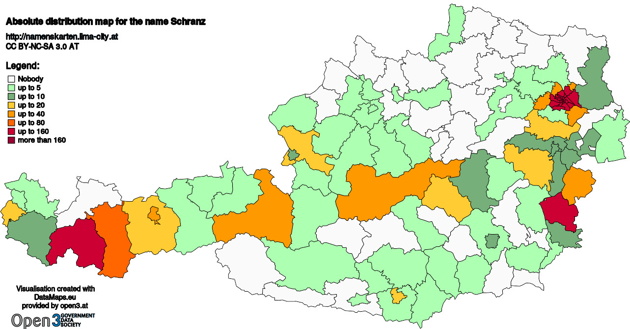 Absolute Distribution maps for surname Schranz