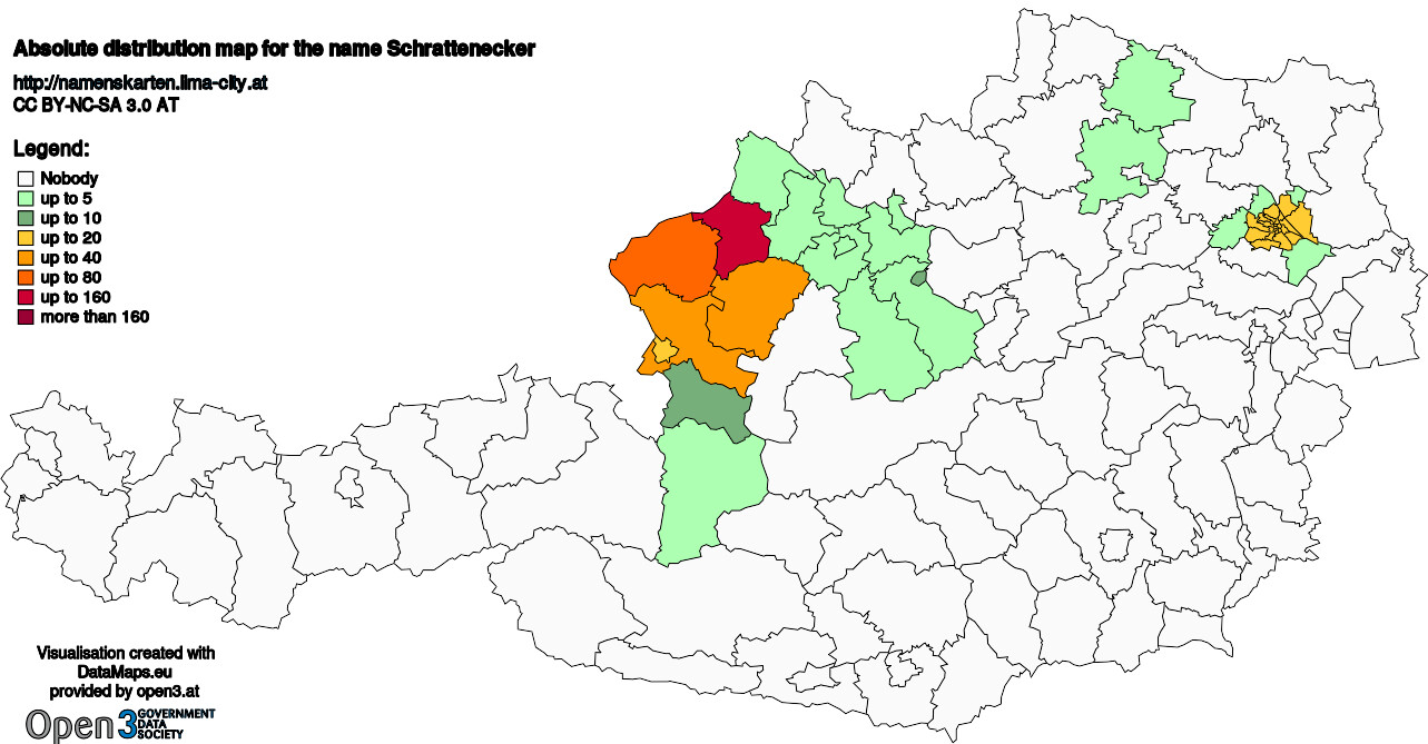 Absolute Distribution maps for surname Schrattenecker