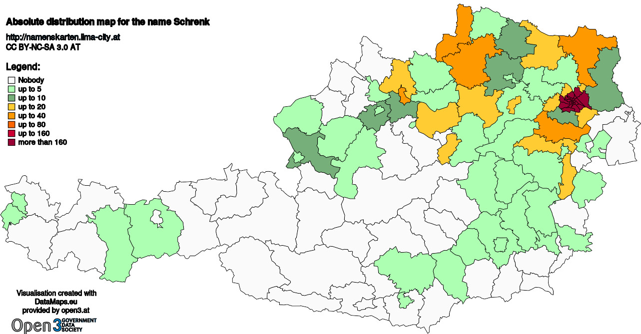 Absolute Distribution maps for surname Schrenk