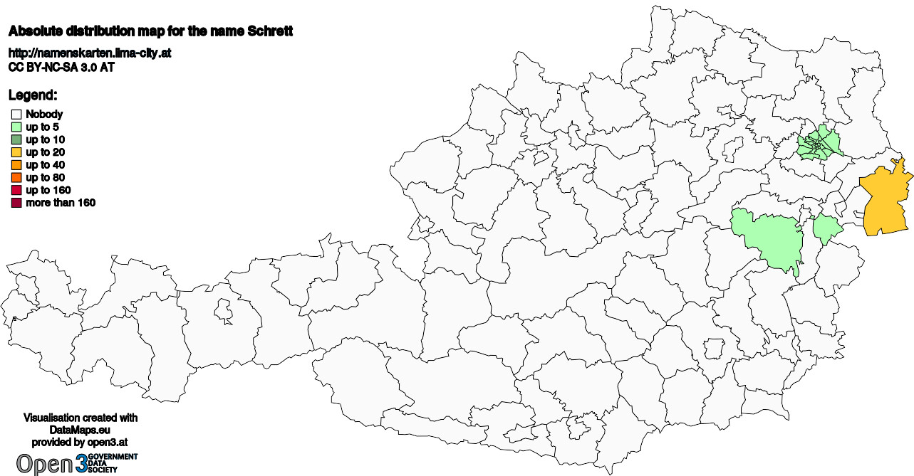 Absolute Distribution maps for surname Schrett