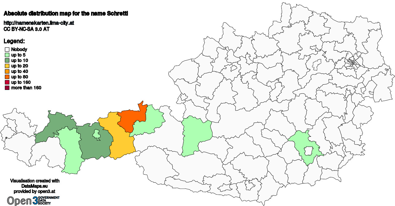 Absolute Distribution maps for surname Schrettl