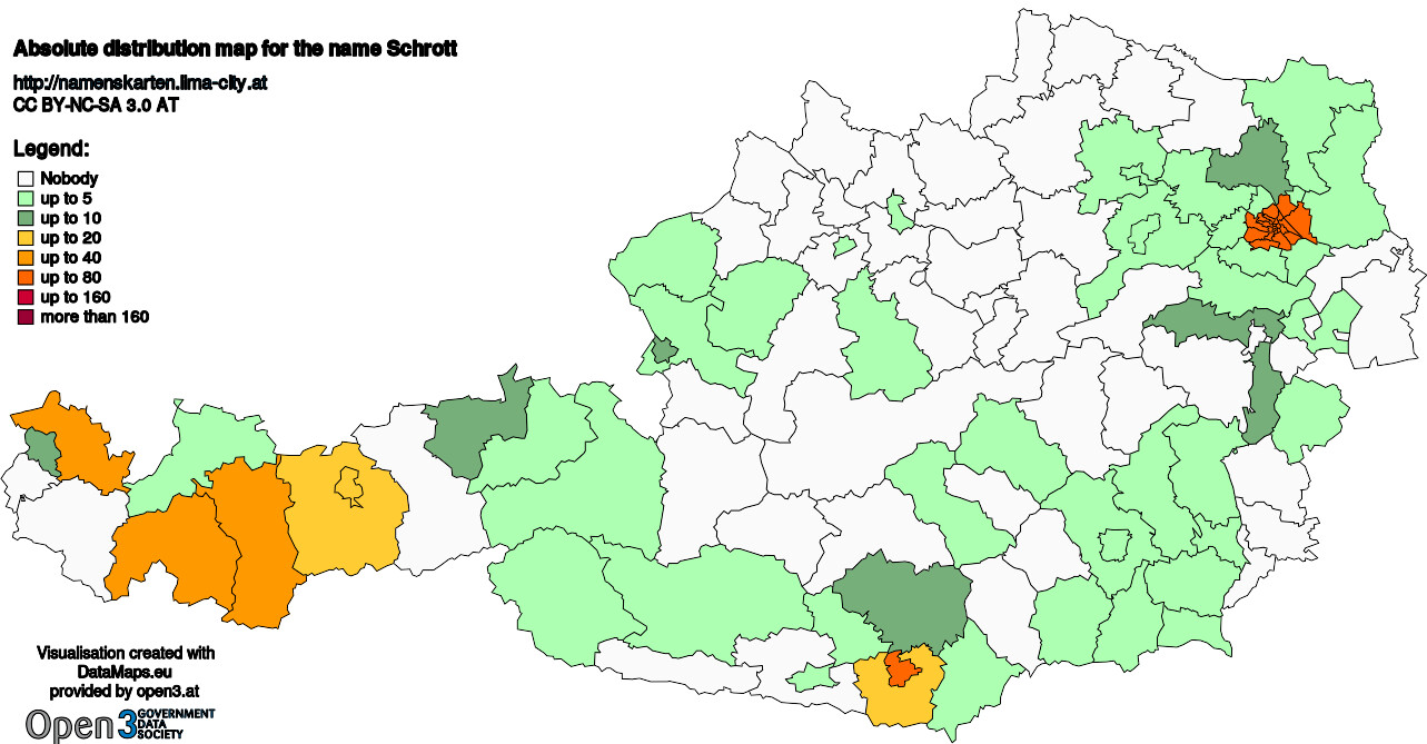 Absolute Distribution maps for surname Schrott